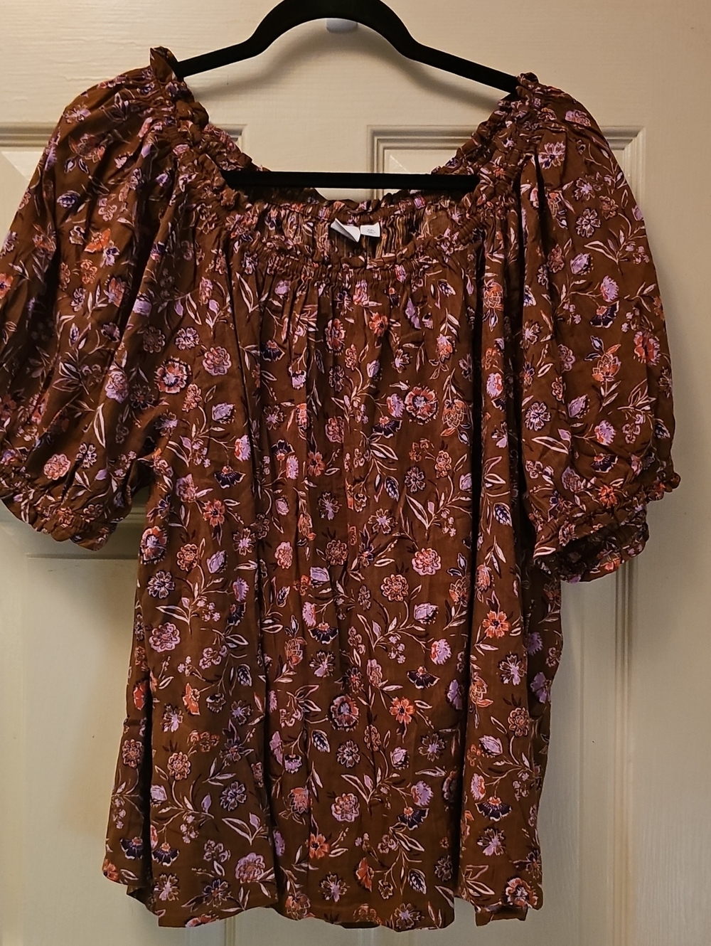 GAP Brown Floral Puff Sleeve Peasant Blouse NWT